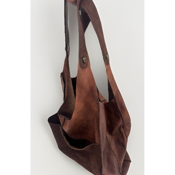 Free People Y2K Distressed Brown 100% Cow Leather Tote Boho Slouchy Bag - Picture 11 of 14